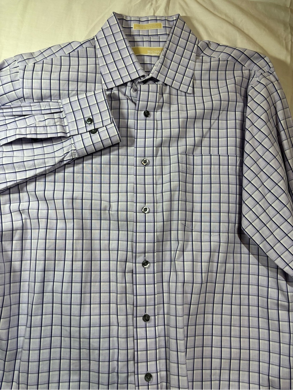 MICHAEL Michael Kors Light Blue and Navy Windowpane Dress Shirt